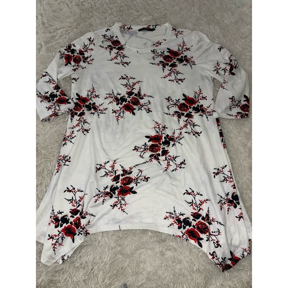 Fashion Women’s Sz XL Floral Red & Black Design Tunic Top. Excellent Condition